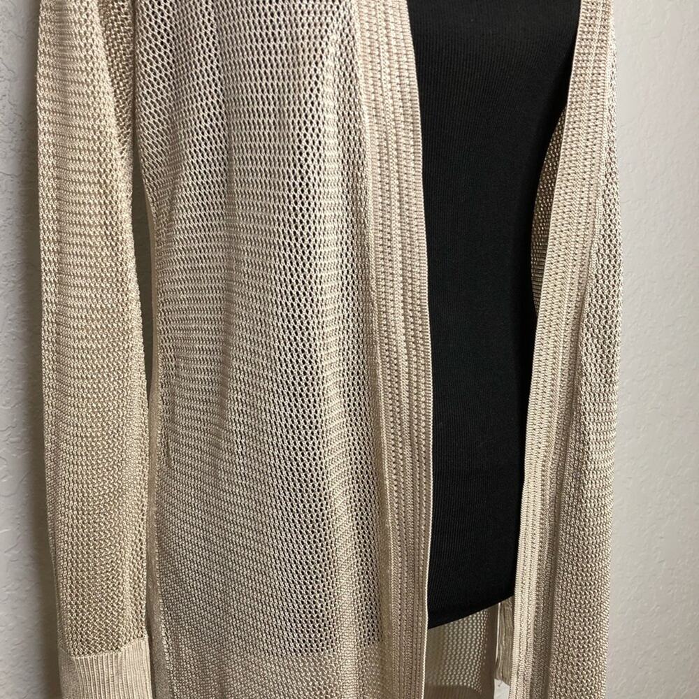 Whbm Champagne Open Front Open Knit Long Cardigan… - image 3